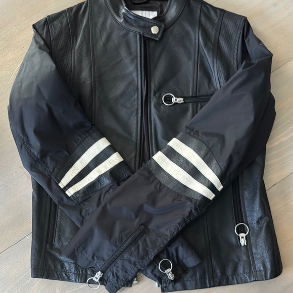Black Wilson’s Leather Moto Jacket with White Stripes - Picture 6 of 7